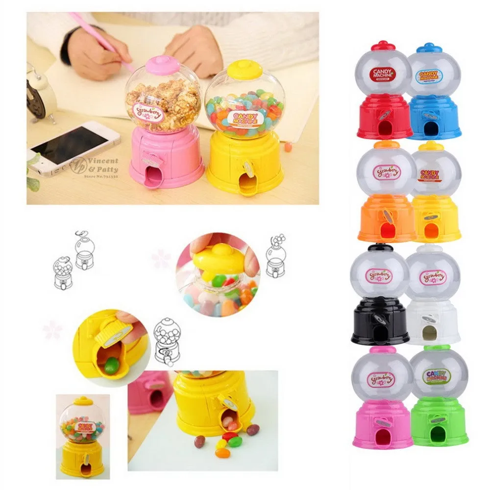 2016 NEW Cute Mini Bubble Gum Ball Candy Dispenser Machine Coin Box Kids Toy