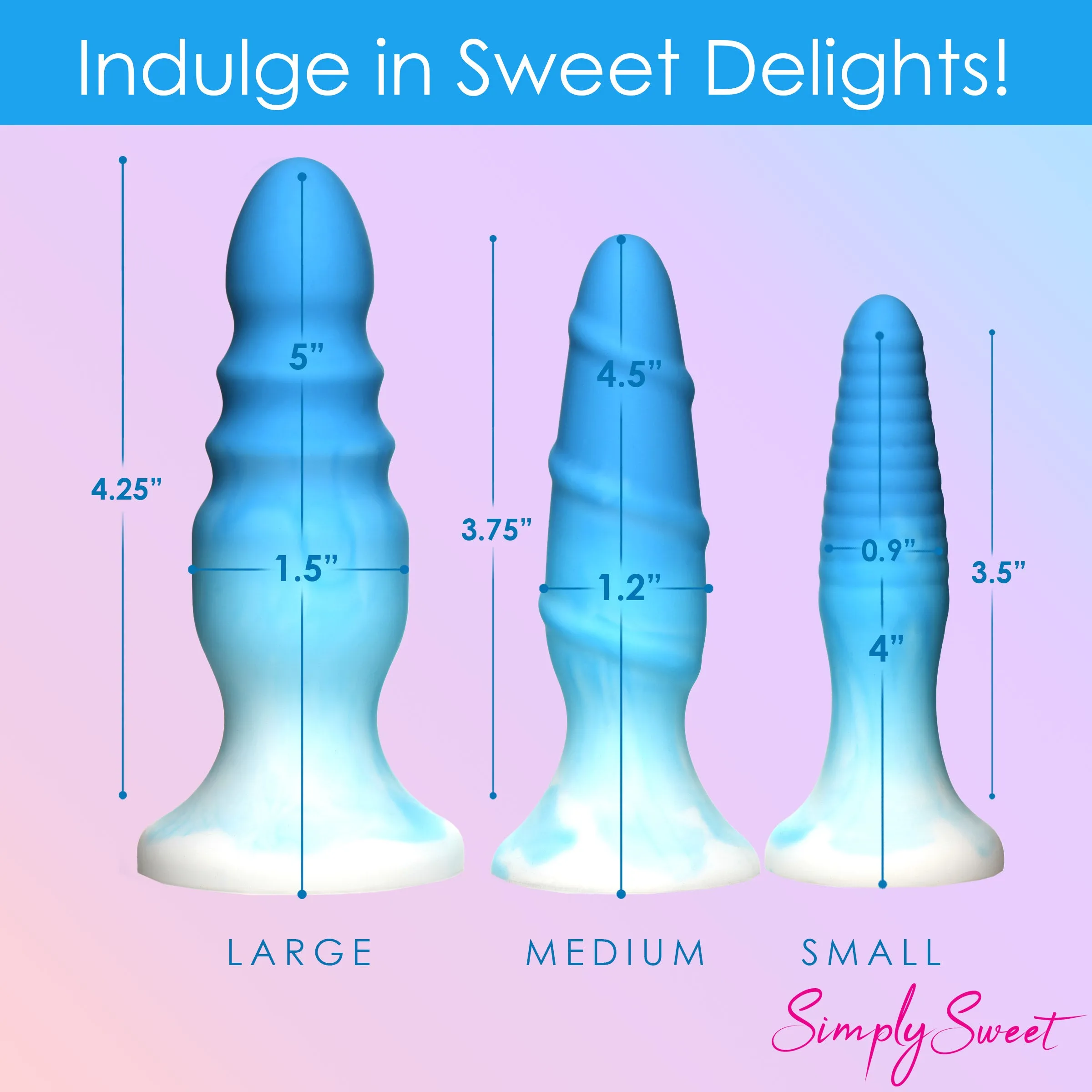 3 Piece Silicone Butt Plug Set - Blue