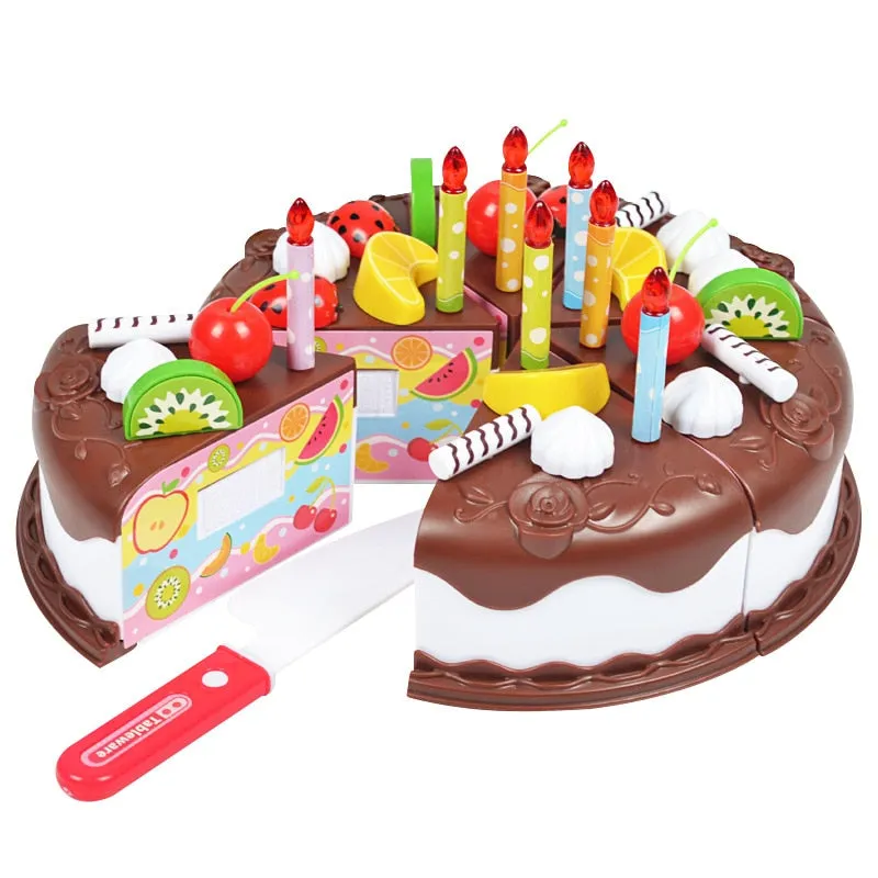 37Pcs DIY Chocolates Cake Pretend Play Kitchen Toys Fruit Birthday Cake Cutting Toys Kitchen Food Toys For Girls