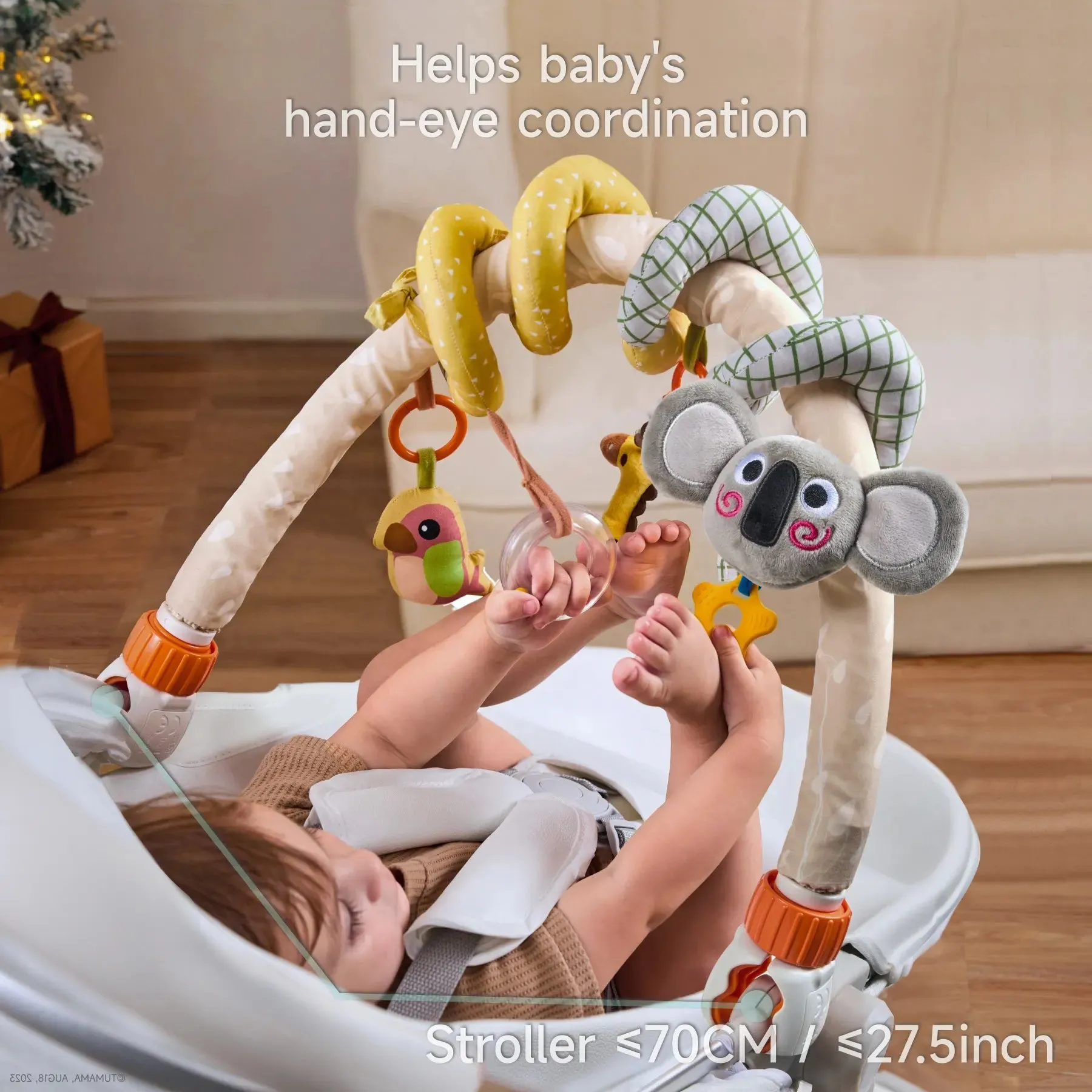 Baby arch toy 2 in 1 Spiral car seat toys koala giraffe parrot arch stroller baby toy, travel crib bouncer bassinet activity toys 0 Month 