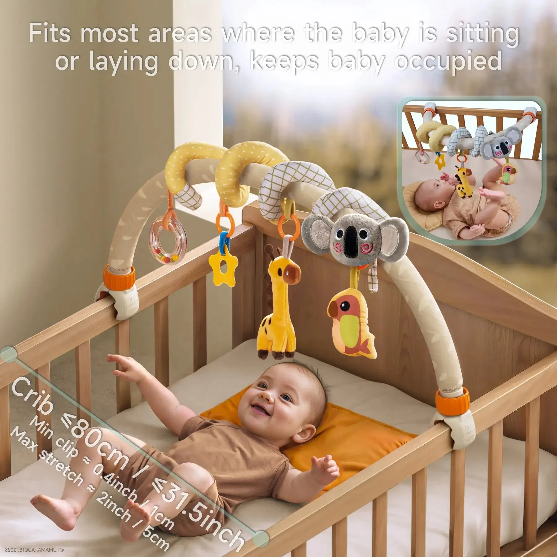 Baby arch toy 2 in 1 Spiral car seat toys koala giraffe parrot arch stroller baby toy, travel crib bouncer bassinet activity toys 0 Month 