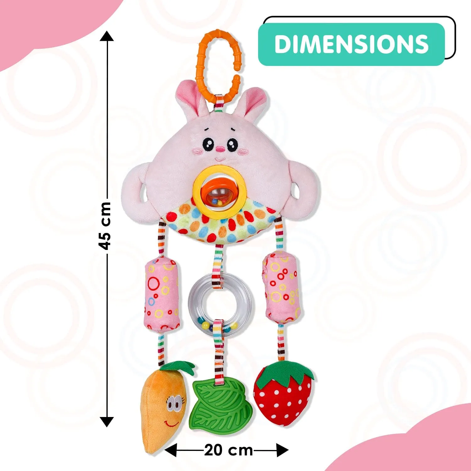 Baby Moo Berry And Carrot Wind Chime With Squeaker Hanging Toy With Teether - Pink