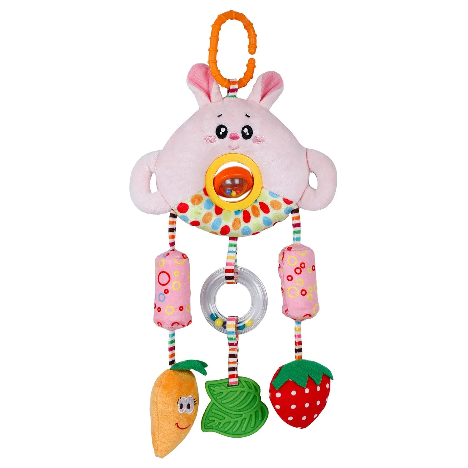 Baby Moo Berry And Carrot Wind Chime With Squeaker Hanging Toy With Teether - Pink