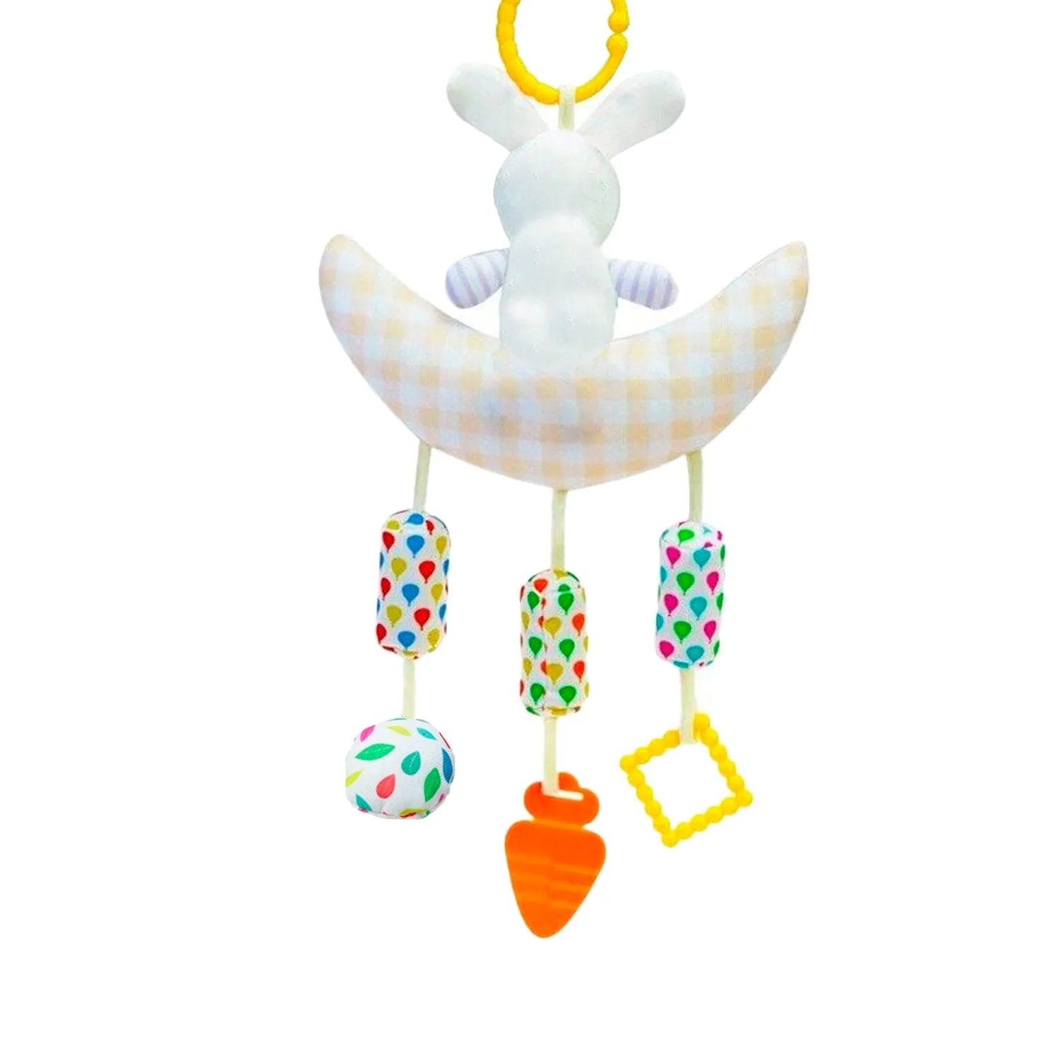 Baby Moo Bunny On Moon Wind Chime Hanging Toy With Teether - Yellow