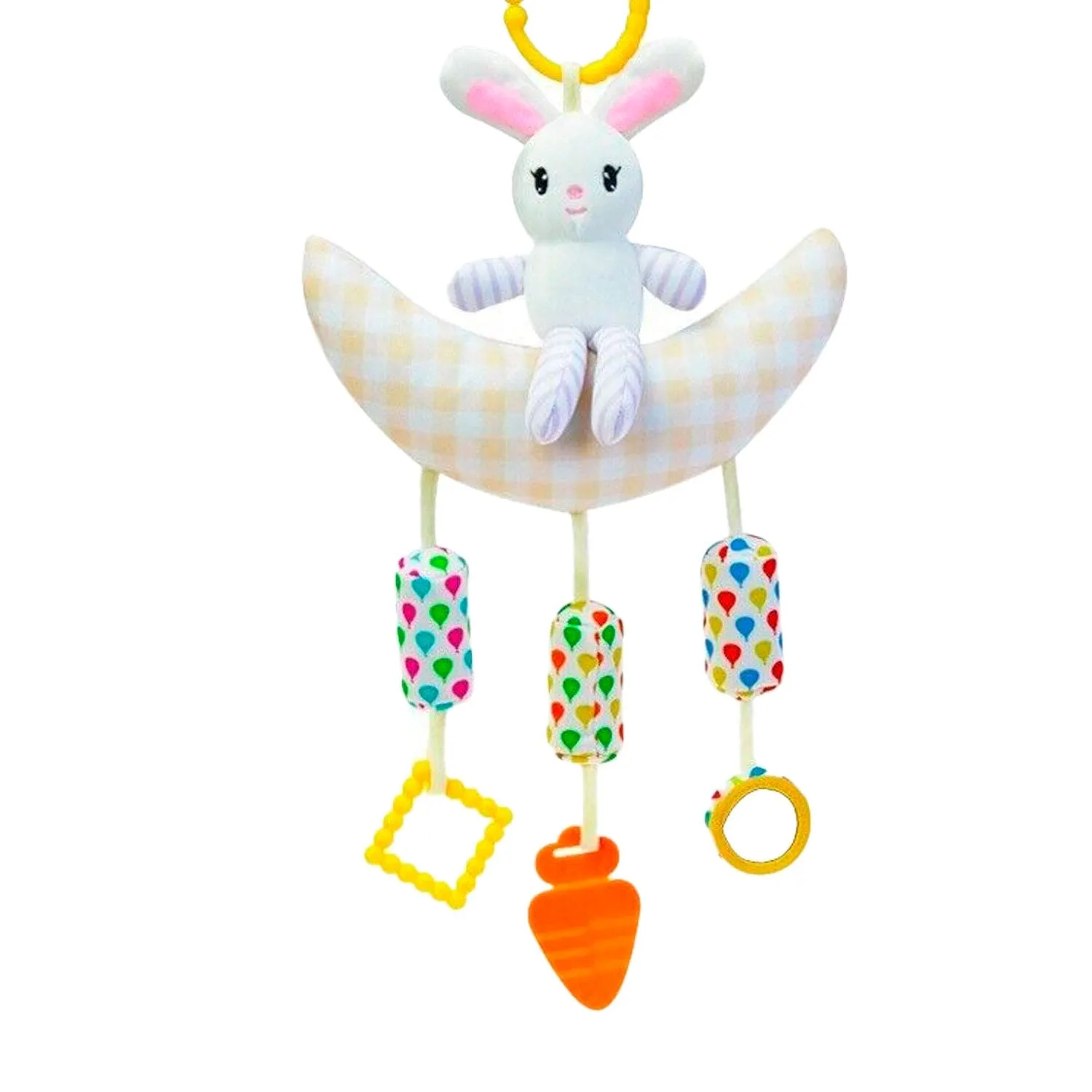 Baby Moo Bunny On Moon Wind Chime Hanging Toy With Teether - Yellow