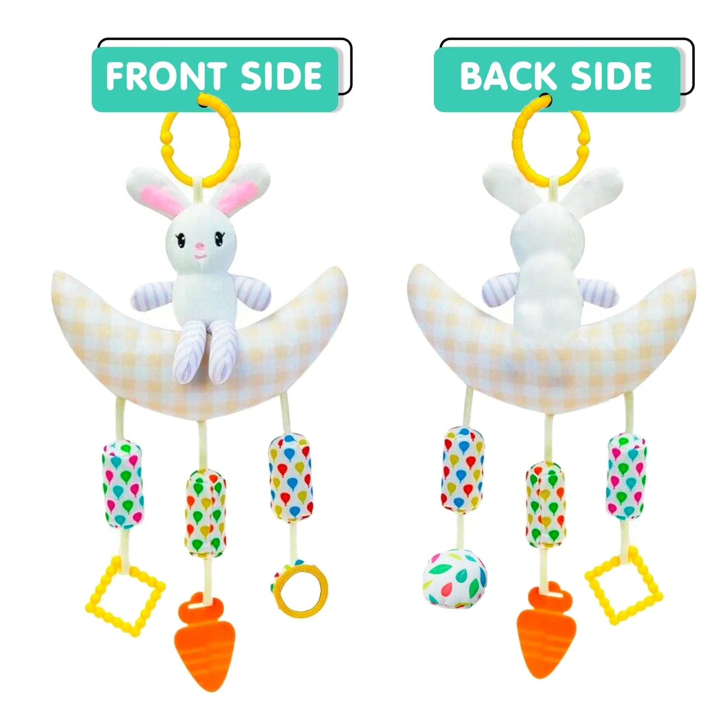 Baby Moo Bunny On Moon Wind Chime Hanging Toy With Teether - Yellow