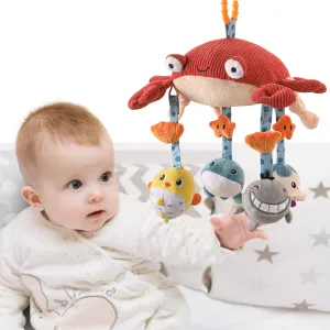 Baby toy crab hanging plush toy, crib car seat stroller cot travel toy with mirror mobile soft rattle toy for baby infant 0 Month 