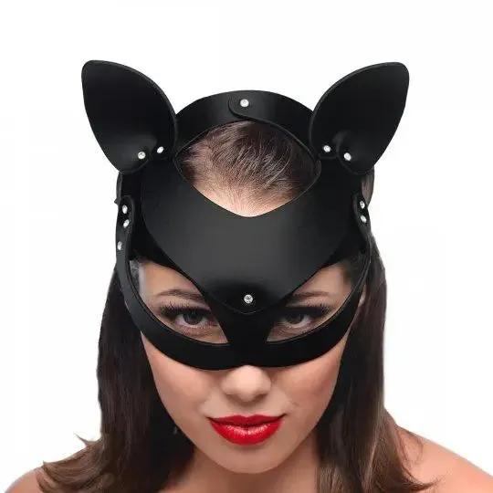 Black Bad Kitten Leather Cat Mask with Adjustable Straps