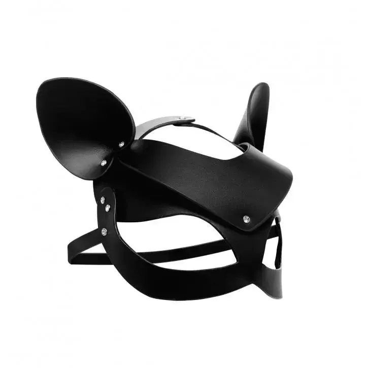 Black Bad Kitten Leather Cat Mask with Adjustable Straps