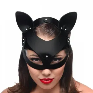 Black Bad Kitten Leather Cat Mask with Adjustable Straps