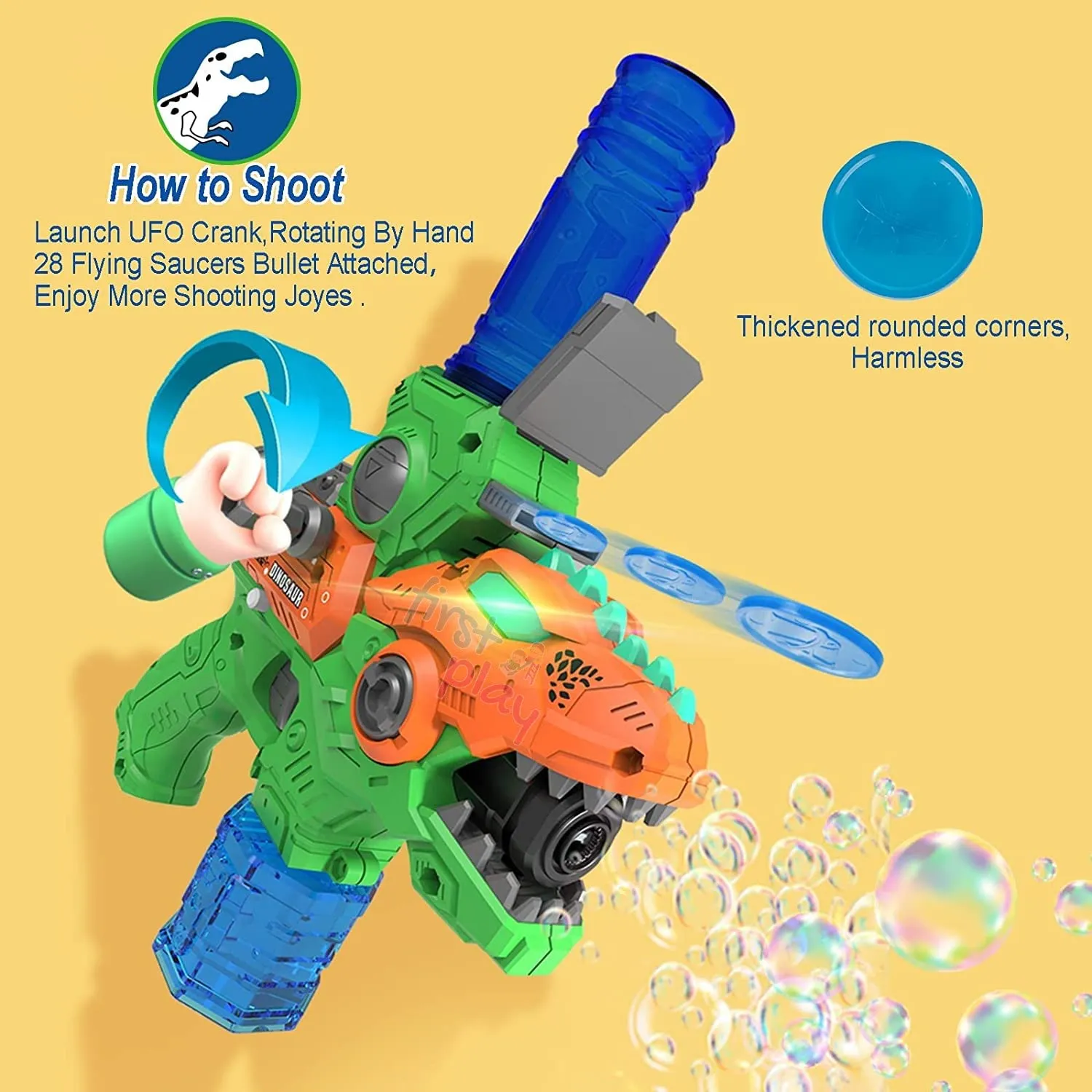 Dianosaur Shape 2 in 1 Electric Bubble Gun/Shooting Gun I Bubble Maker with Music & Lights I Kids Toys