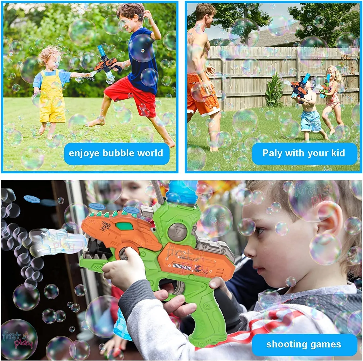 Dianosaur Shape 2 in 1 Electric Bubble Gun/Shooting Gun I Bubble Maker with Music & Lights I Kids Toys