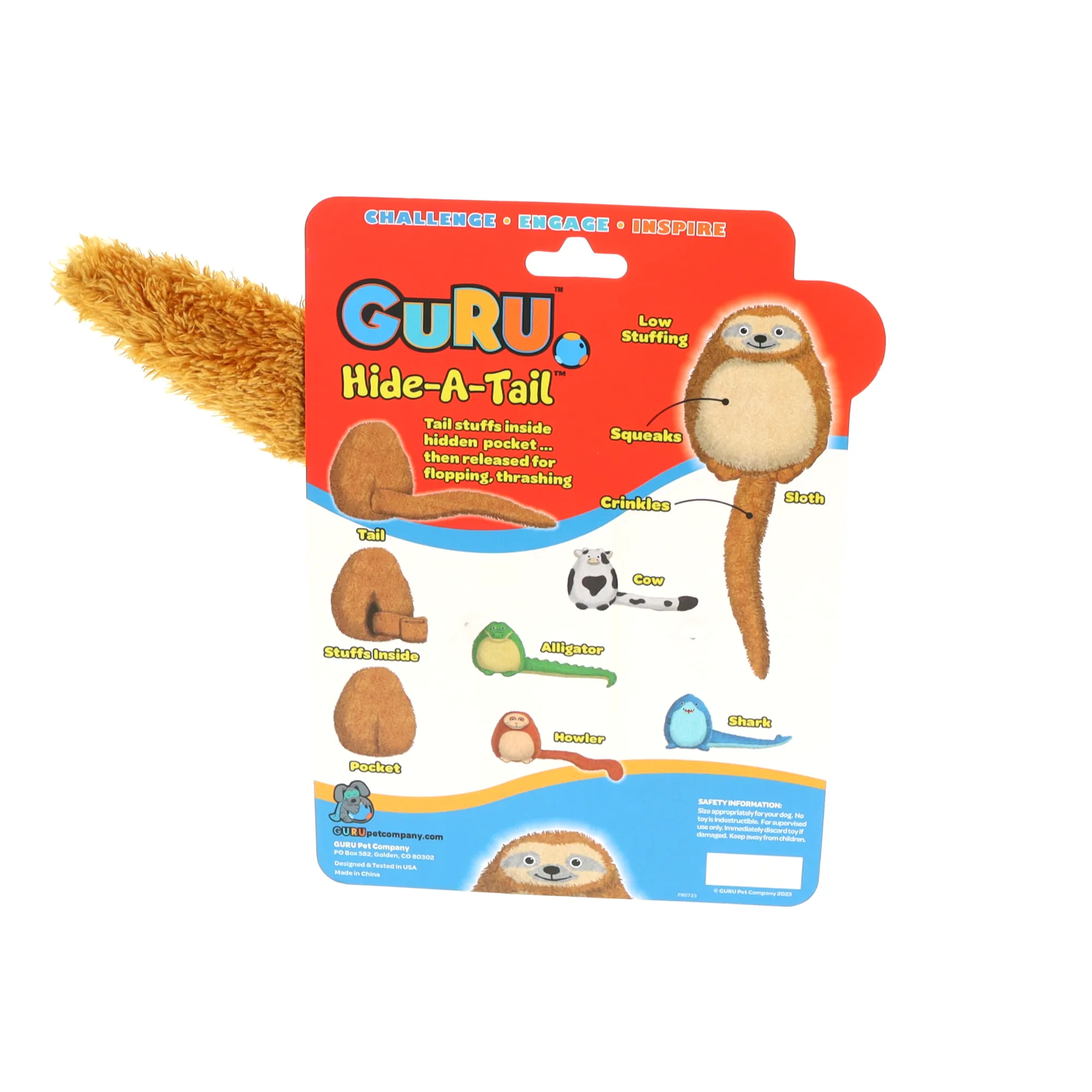 GURU Hide-A-Tail Sloth Dog Toy Medium