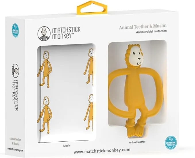 'Ludo Lion' Teether & Muslin Set - Matchstick Monkey