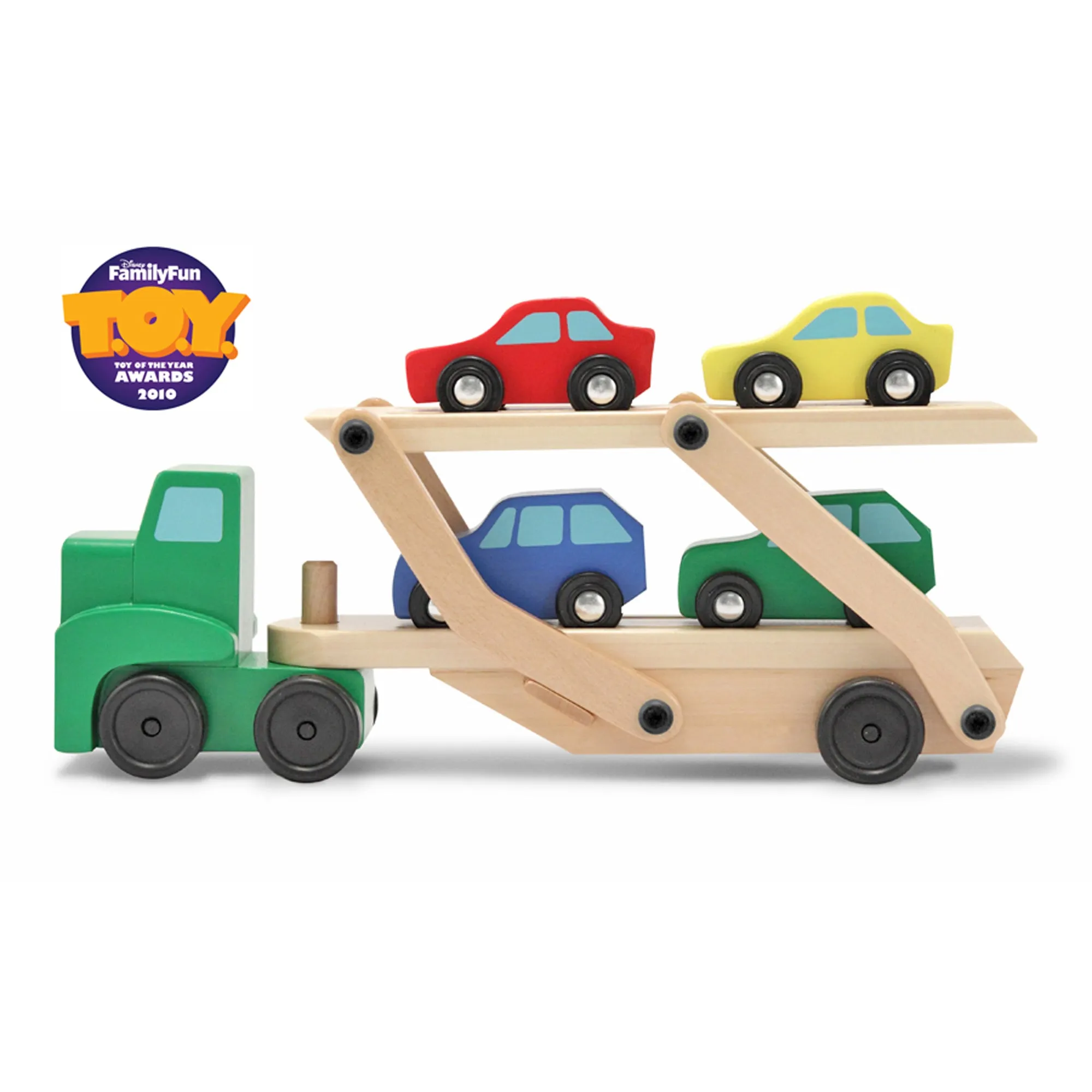 Melissa & Doug Car Carrier Truck and Cars Wooden Toy Set With 1 Truck and 4 Cars