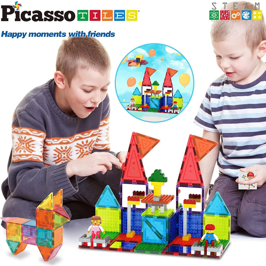 PicassoTiles 333pc Magnetic Tiles and Bricks Combo Children's Play Set