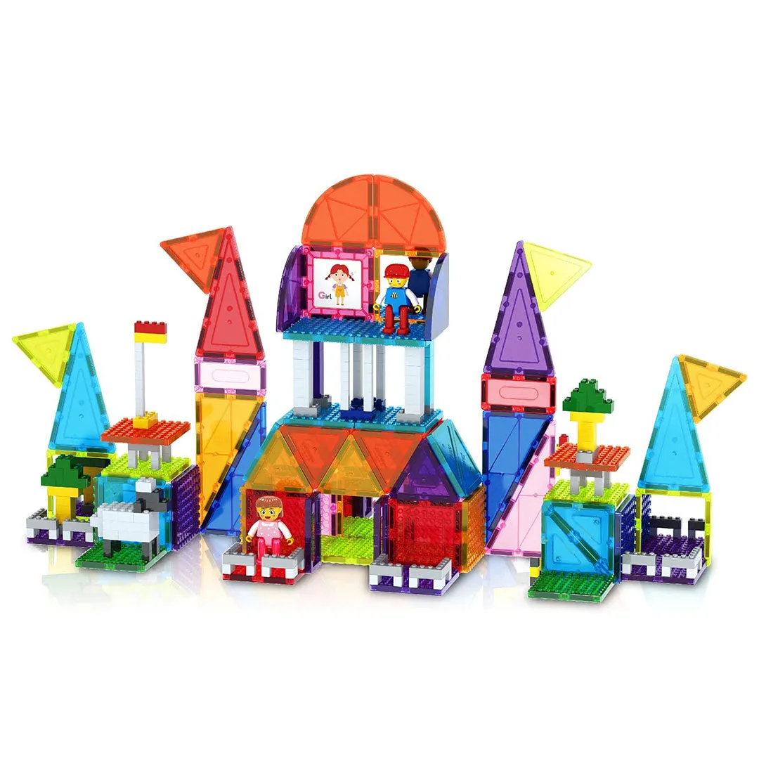 PicassoTiles 333pc Magnetic Tiles and Bricks Combo Children's Play Set