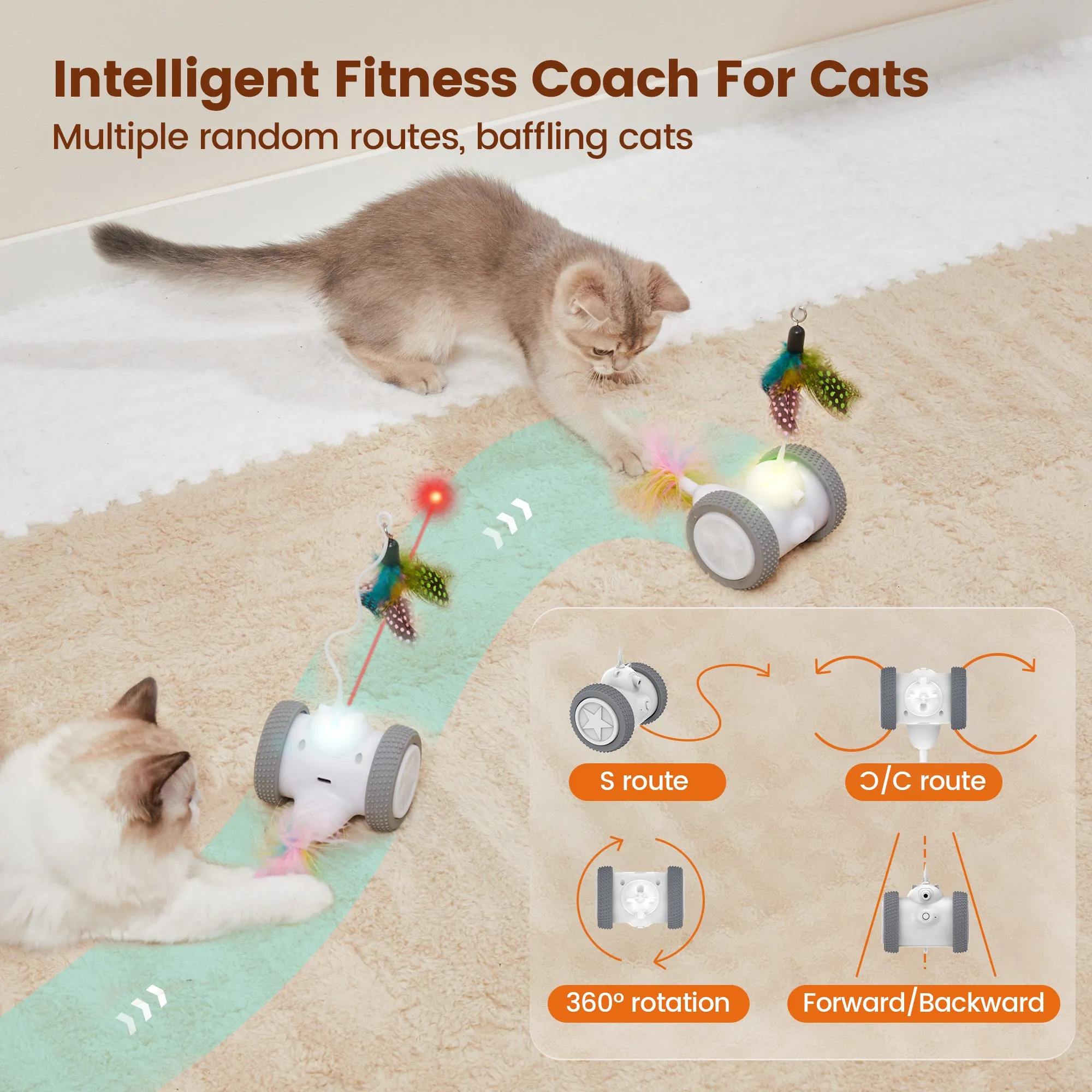 Potaroma Cat Laser Toys Interactive 3in1, Rechargeable, Automatic Moving Wheels