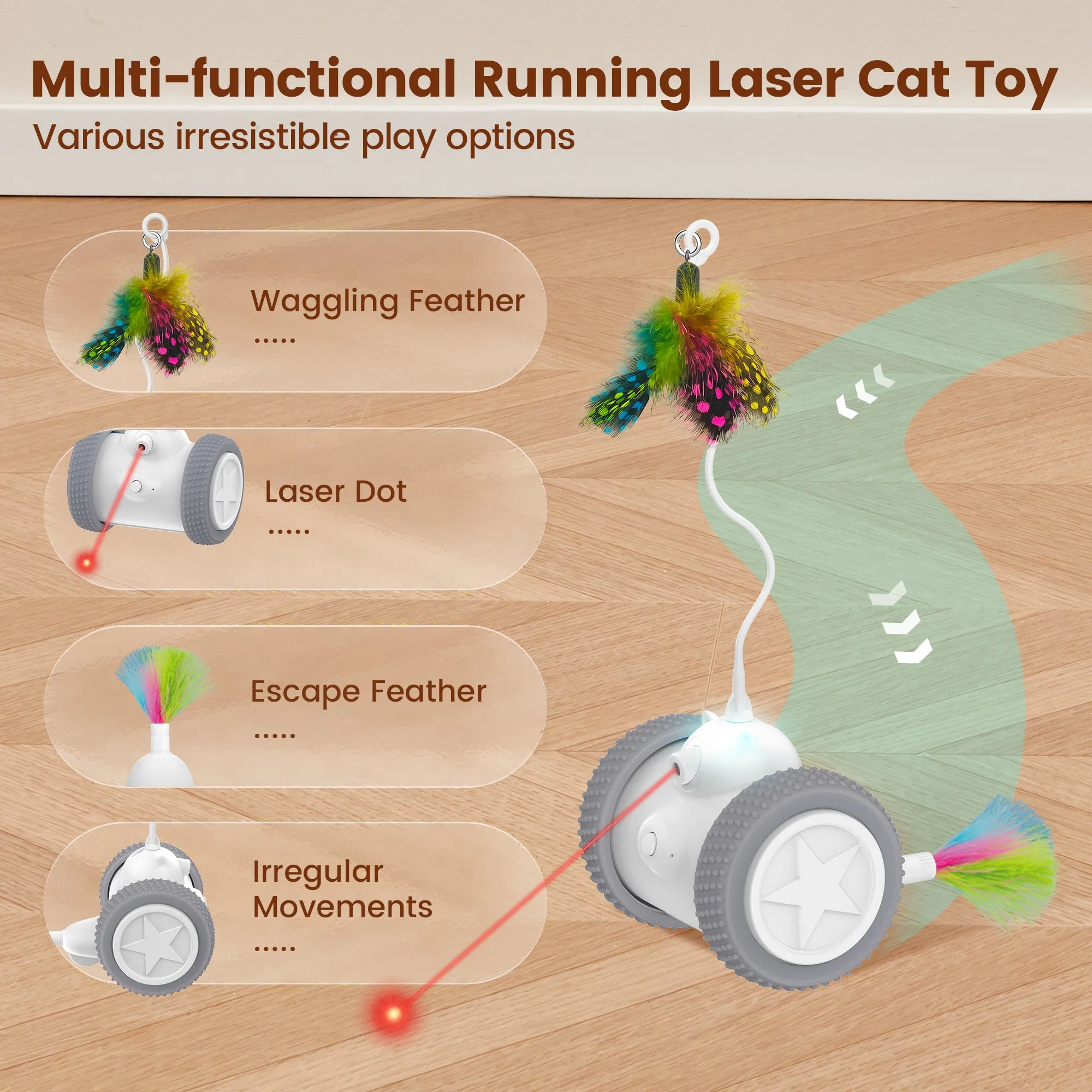 Potaroma Cat Laser Toys Interactive 3in1, Rechargeable, Automatic Moving Wheels