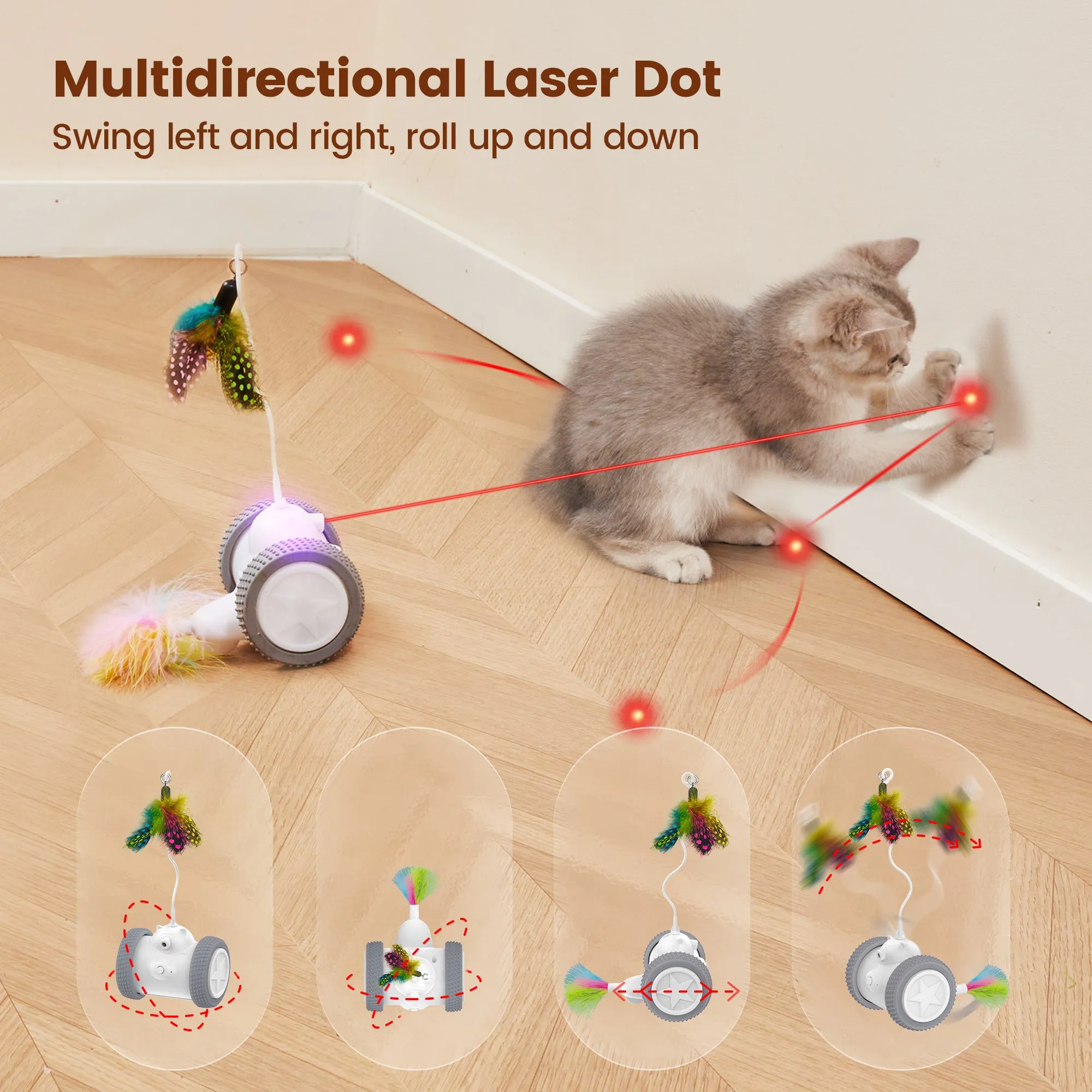 Potaroma Cat Laser Toys Interactive 3in1, Rechargeable, Automatic Moving Wheels