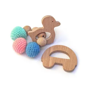 Rocking Potato Wooden Teether Cum Rattle - Duck & Car