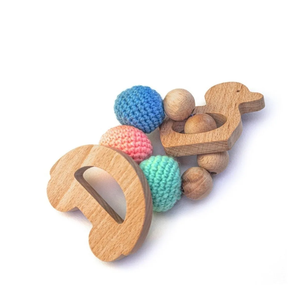 Rocking Potato Wooden Teether Cum Rattle - Duck & Car