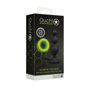 Shots Ouch Beads Butt Plug w/Cock Ring - Glow in the Dark