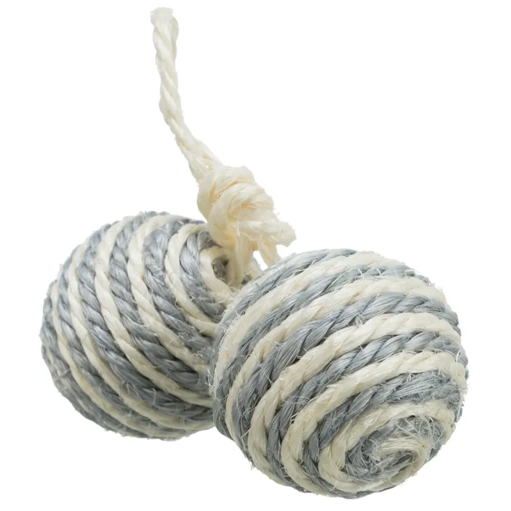 Grey Trixie 2 Sisal Ball Toy for Cats with Bell on Rope - Enhanced Design