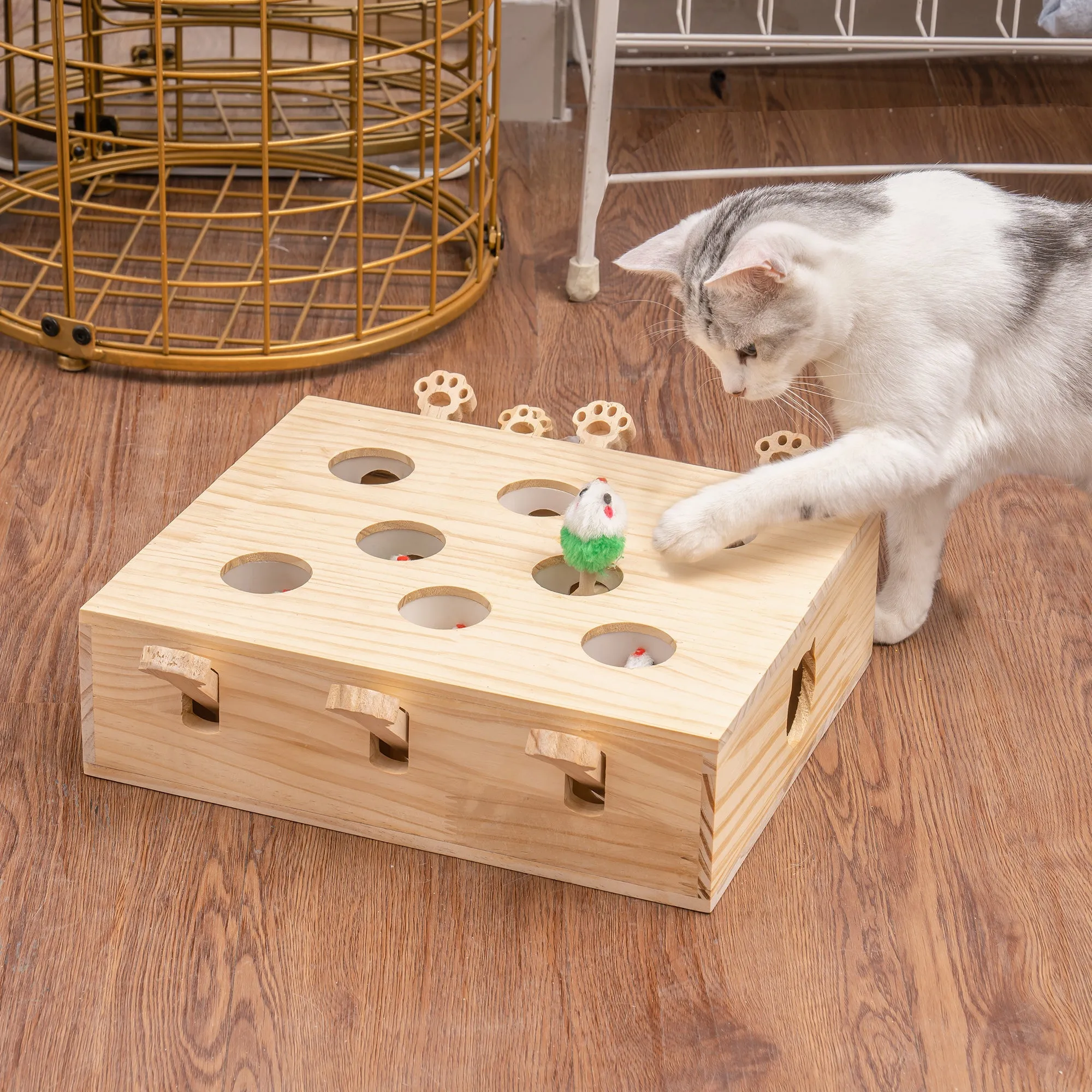 Wooden Whac-A-Mole Toy for Cat